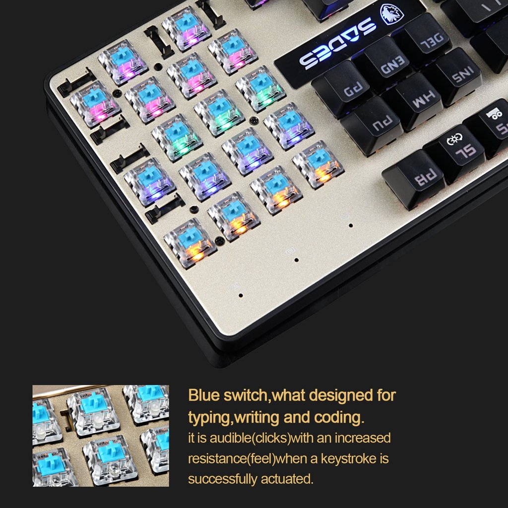SADES K10 LED Backlit Wired USB Mechanical Gaming Keyboard