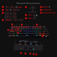 Redragon K530 RGB 61 Keys USB-C & Bluetooth for PC, Laptop, Cell Phone - Black